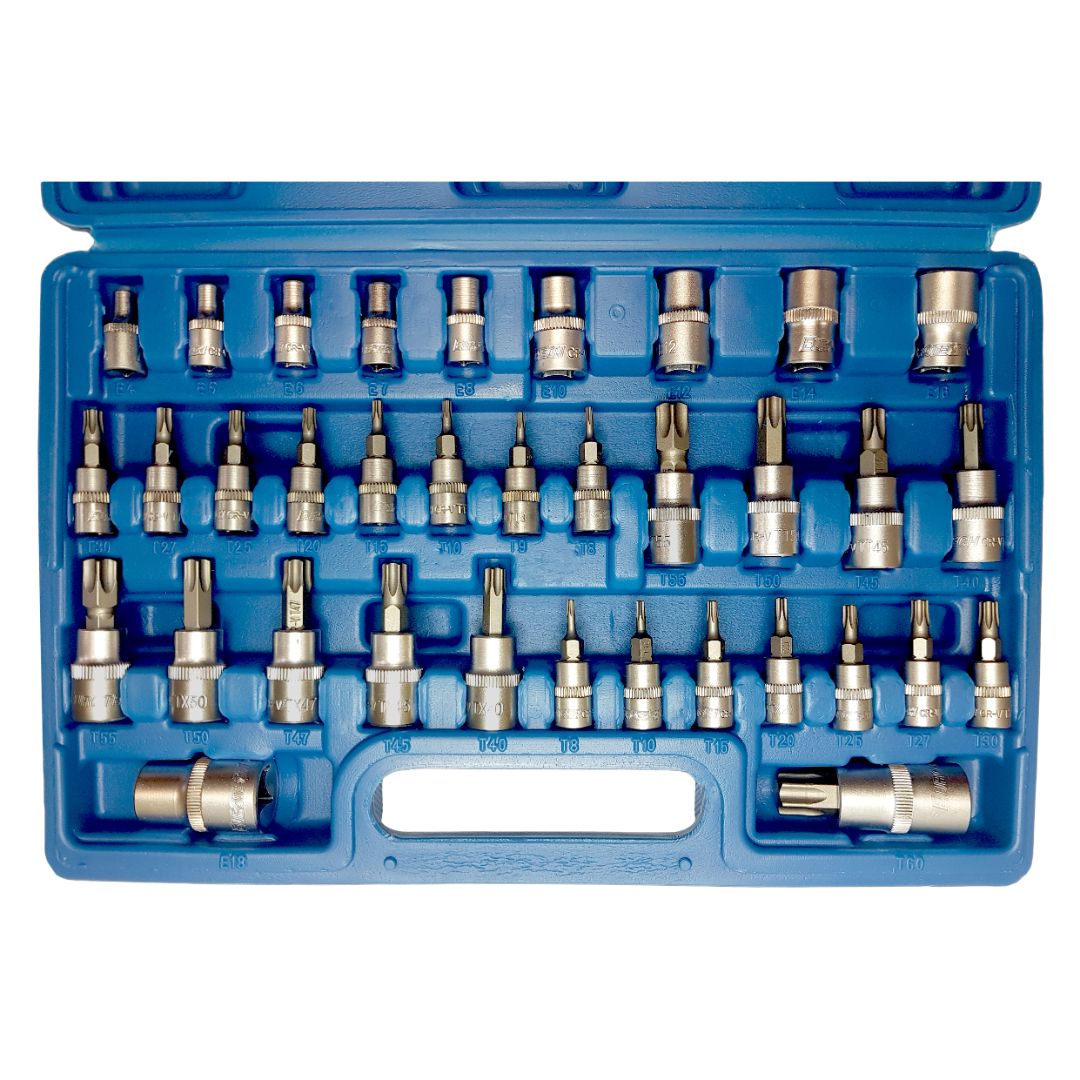 Set de 35 Pcs Torx (1/4",3/8",1/2") Caja Azul